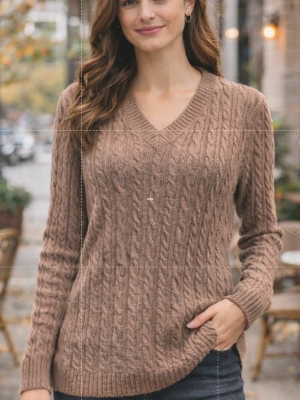 C22 Croft & Barrow Women's Brown Cable Knit Sweater, Medium, Pre-owned
